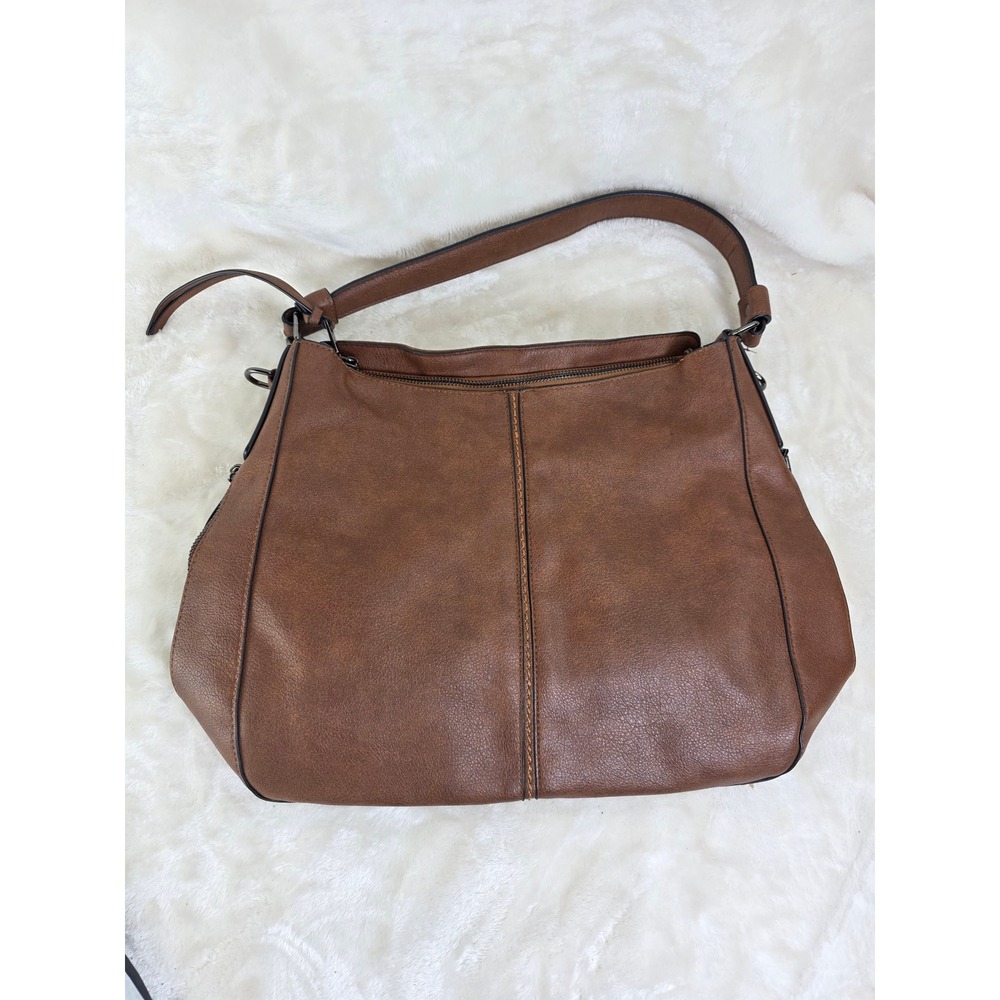 Realer Women Brown‎ Faux Leather Hobo Shoulder Bag Zipper Top Large Tote
